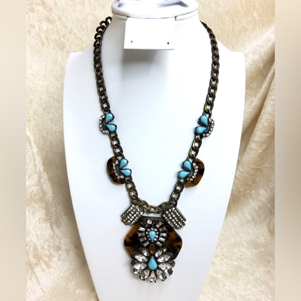 Vintage J.Crew Turquoise and Tortoise Shell Necklace